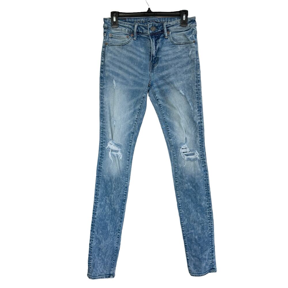 American Eagle Flex Men’s SZ 30x32 Stacked Skinny Jeans Distressed Zip-Fly Blue